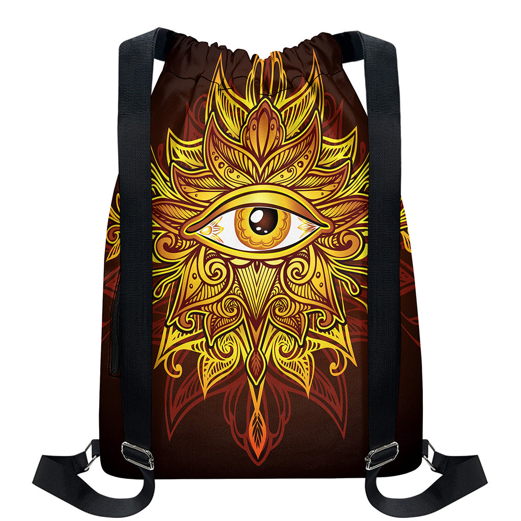 Gold All Seeing Eye Print Drawstring Backpack