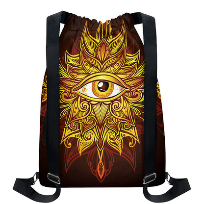 Gold All Seeing Eye Print Drawstring Backpack