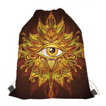 Gold All Seeing Eye Print Drawstring Bag