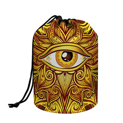 Gold All Seeing Eye Print Drawstring Makeup Bag