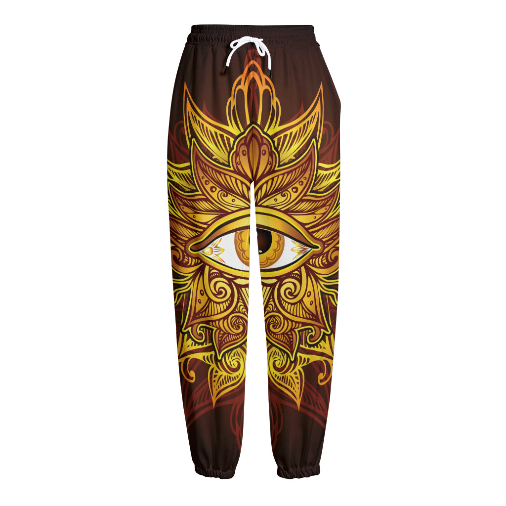 Gold All Seeing Eye Print Fleece Lined Knit Pants