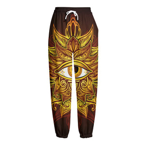 Gold All Seeing Eye Print Fleece Lined Knit Pants