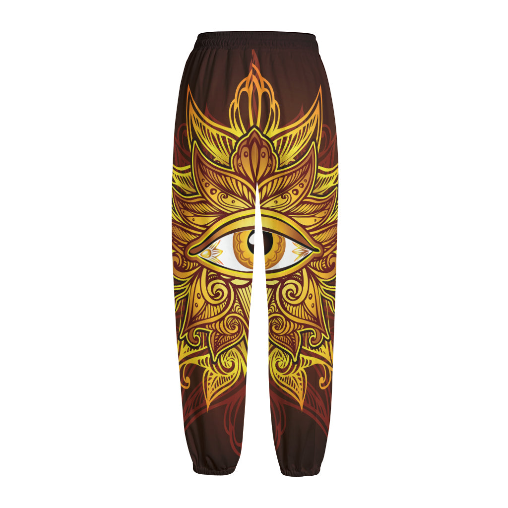 Gold All Seeing Eye Print Fleece Lined Knit Pants