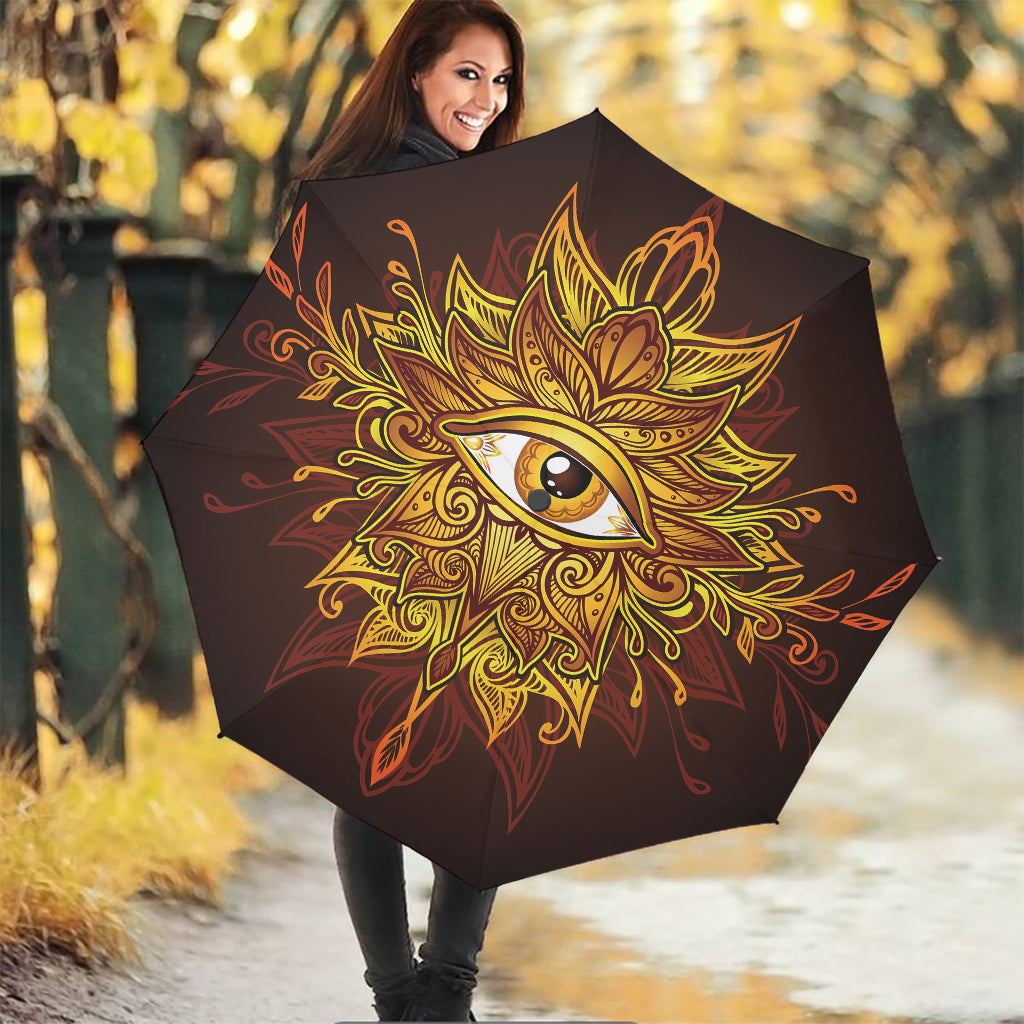 Gold All Seeing Eye Print Foldable Umbrella