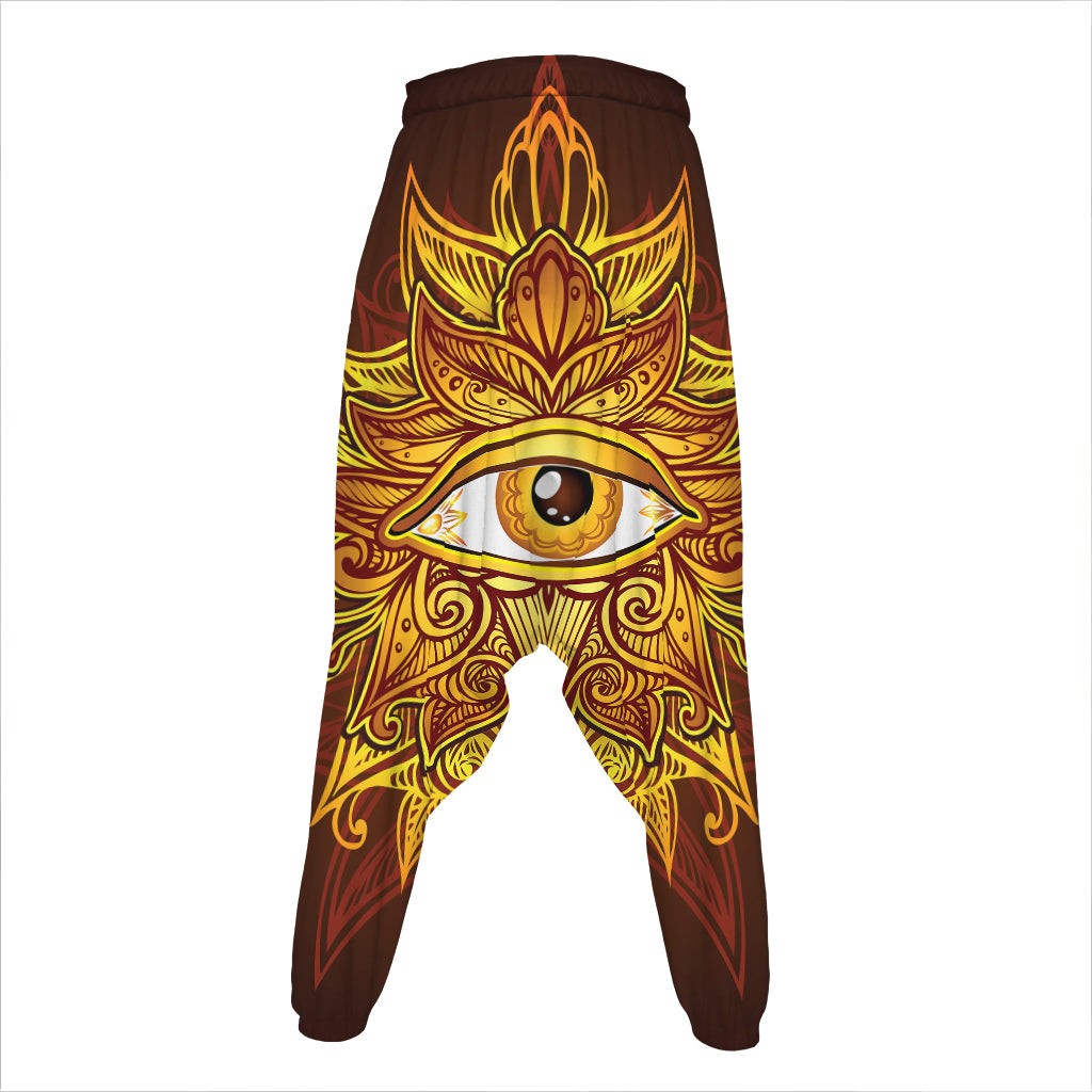 Gold All Seeing Eye Print Hammer Pants