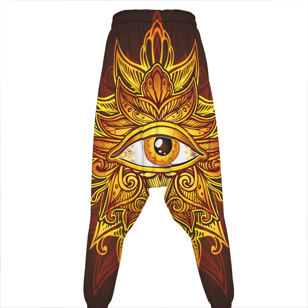 Gold All Seeing Eye Print Hammer Pants