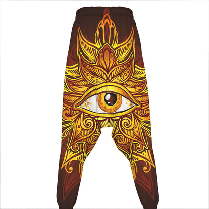 Gold All Seeing Eye Print Hammer Pants