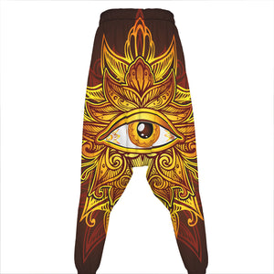 Gold All Seeing Eye Print Hammer Pants