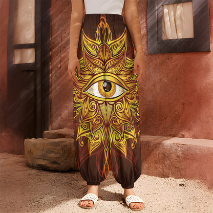 Gold All Seeing Eye Print Harem Pants
