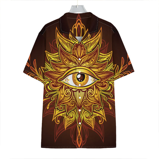 Gold All Seeing Eye Print Hawaiian Shirt