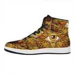 Gold All Seeing Eye Print High Top Leather Sneakers