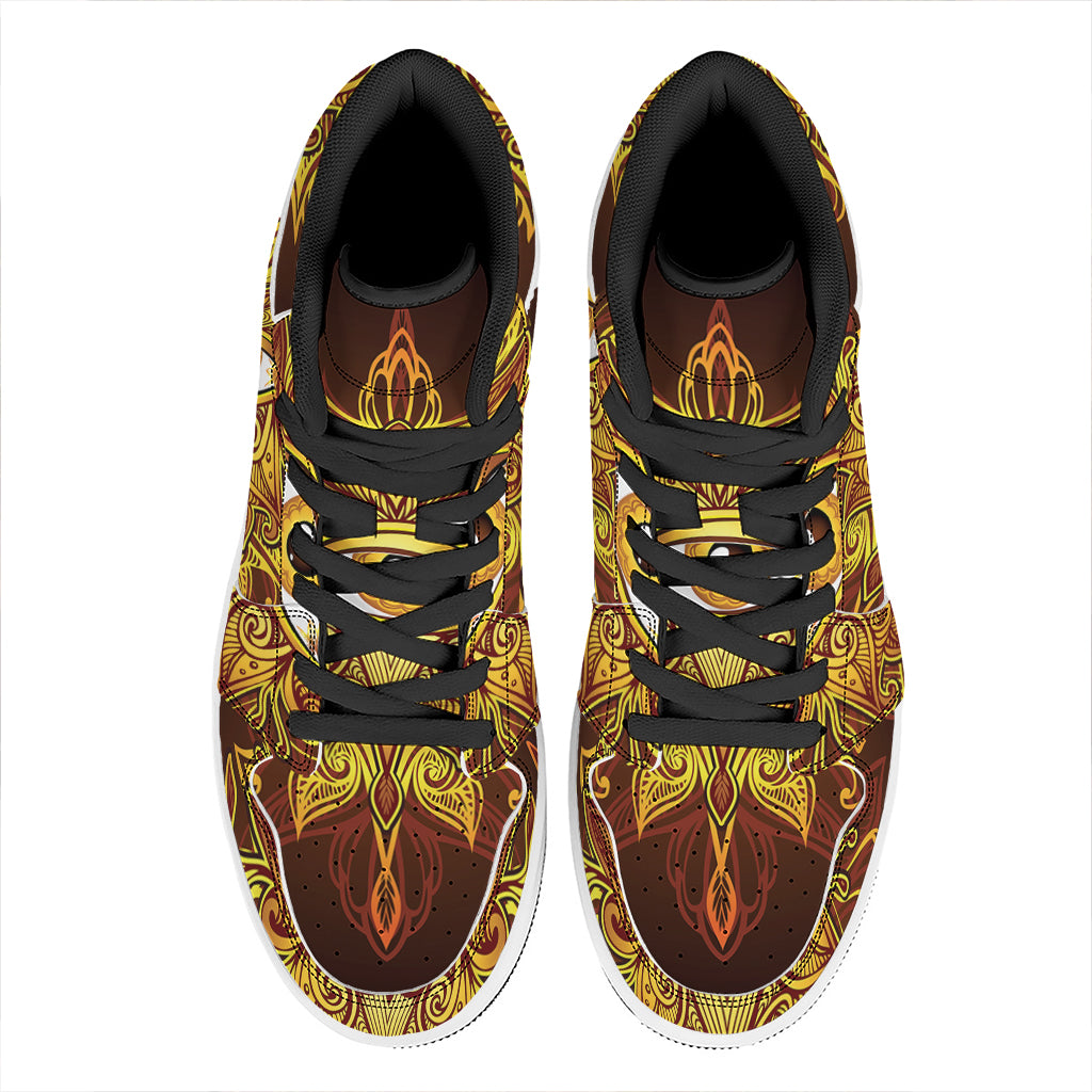 Gold All Seeing Eye Print High Top Leather Sneakers