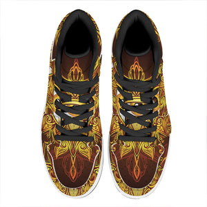 Gold All Seeing Eye Print High Top Leather Sneakers