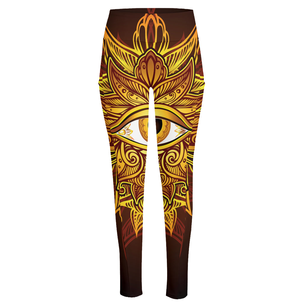 Gold All Seeing Eye Print High-Waisted Pocket Leggings