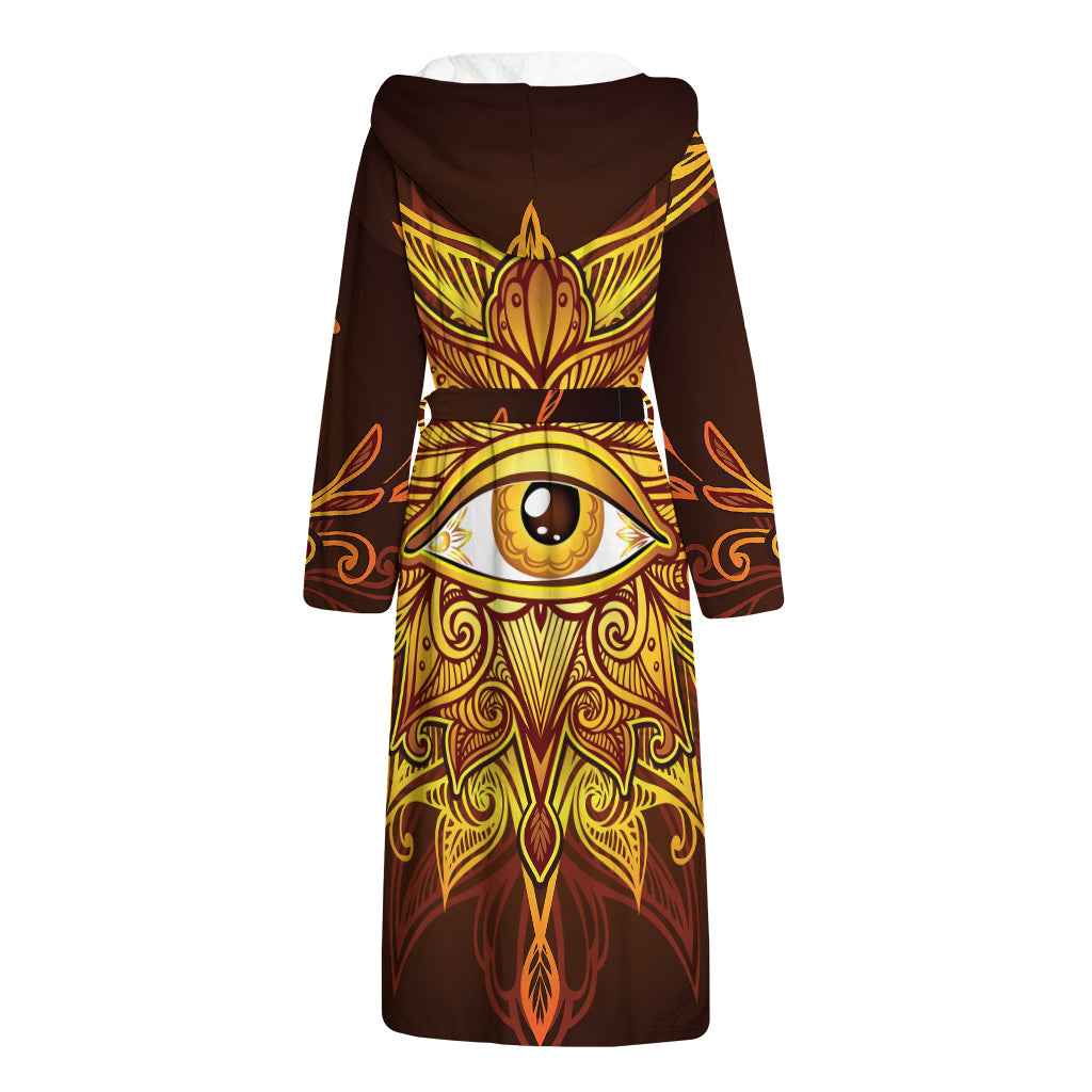 Gold All Seeing Eye Print Hooded Bathrobe