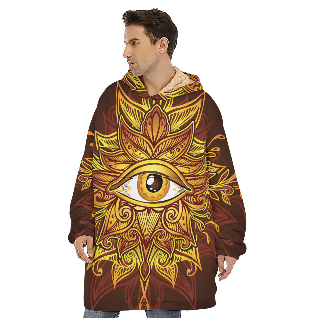 Gold All Seeing Eye Print Hoodie Blanket