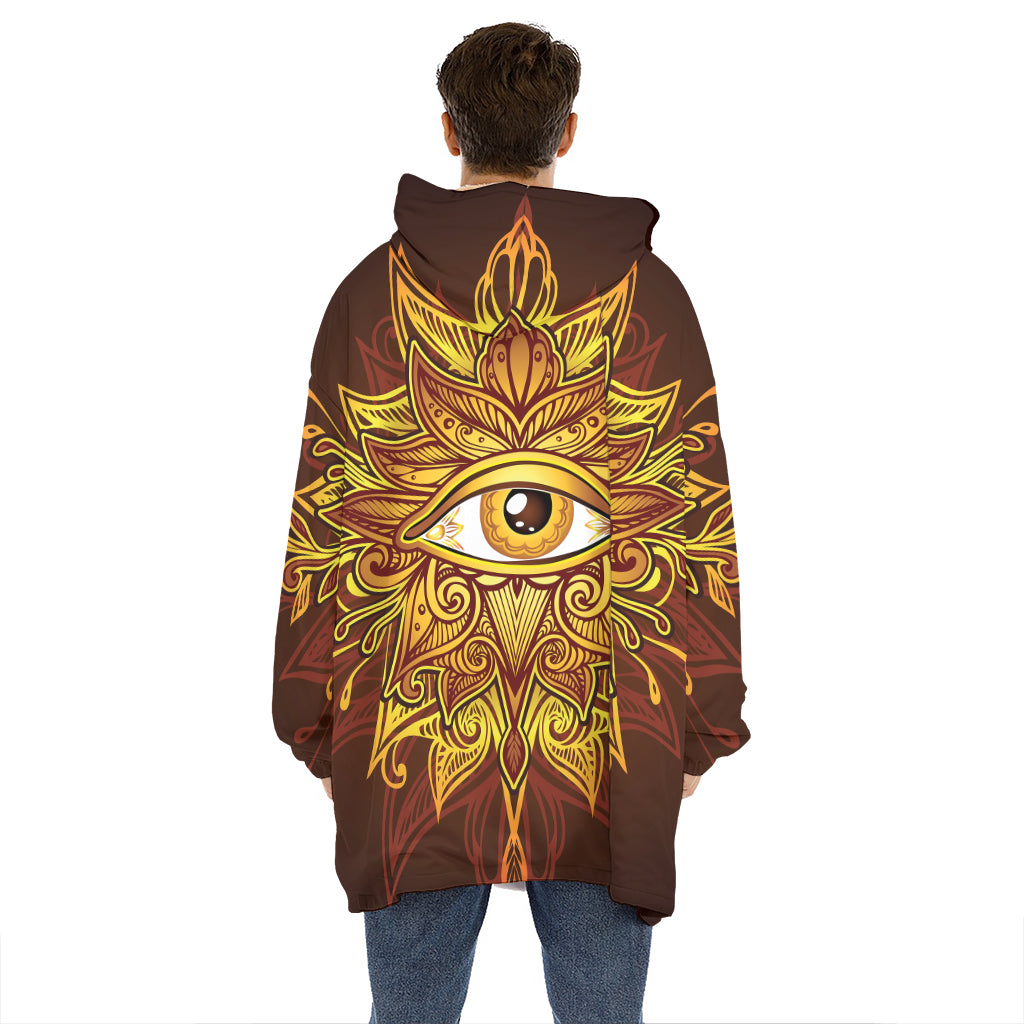 Gold All Seeing Eye Print Hoodie Blanket