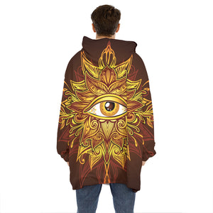 Gold All Seeing Eye Print Hoodie Blanket