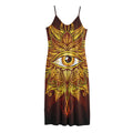 Gold All Seeing Eye Print Jersey Midi Cami Dress