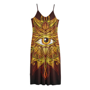 Gold All Seeing Eye Print Jersey Midi Cami Dress