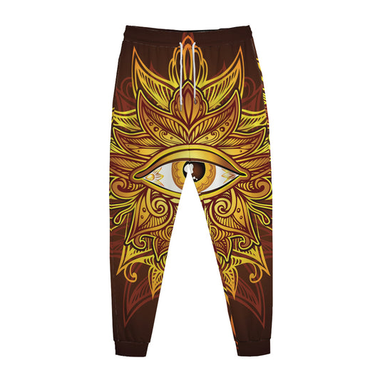 Gold All Seeing Eye Print Jogger Pants