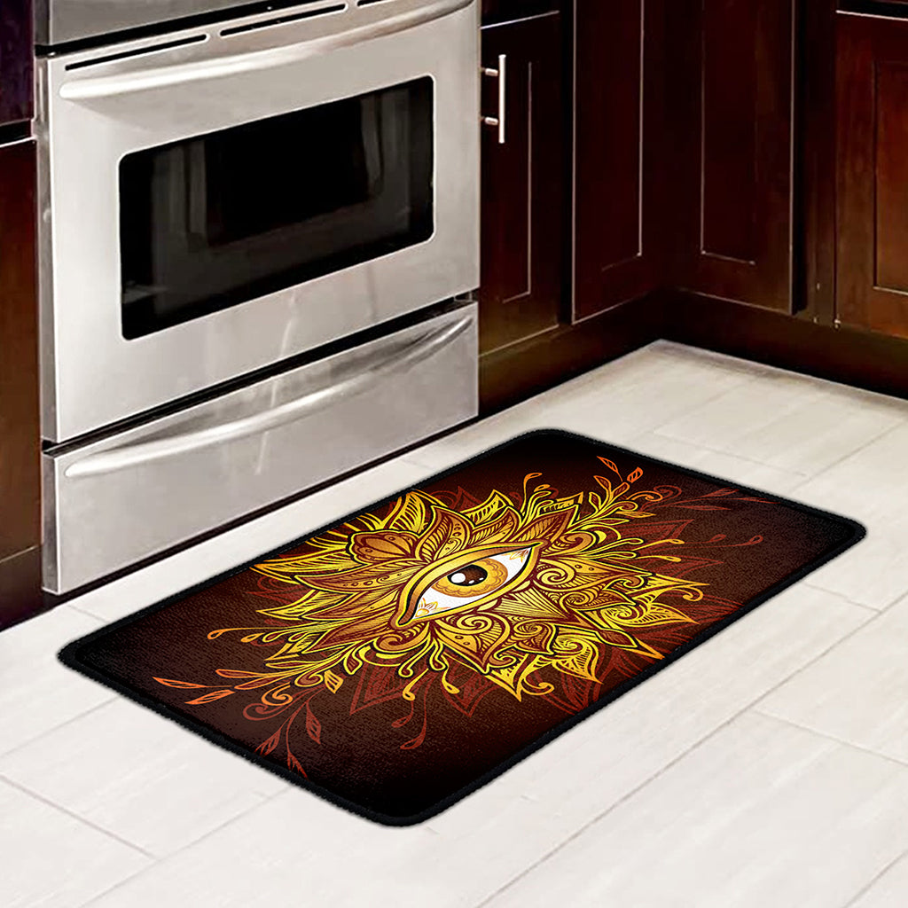 Gold All Seeing Eye Print Kitchen Mat