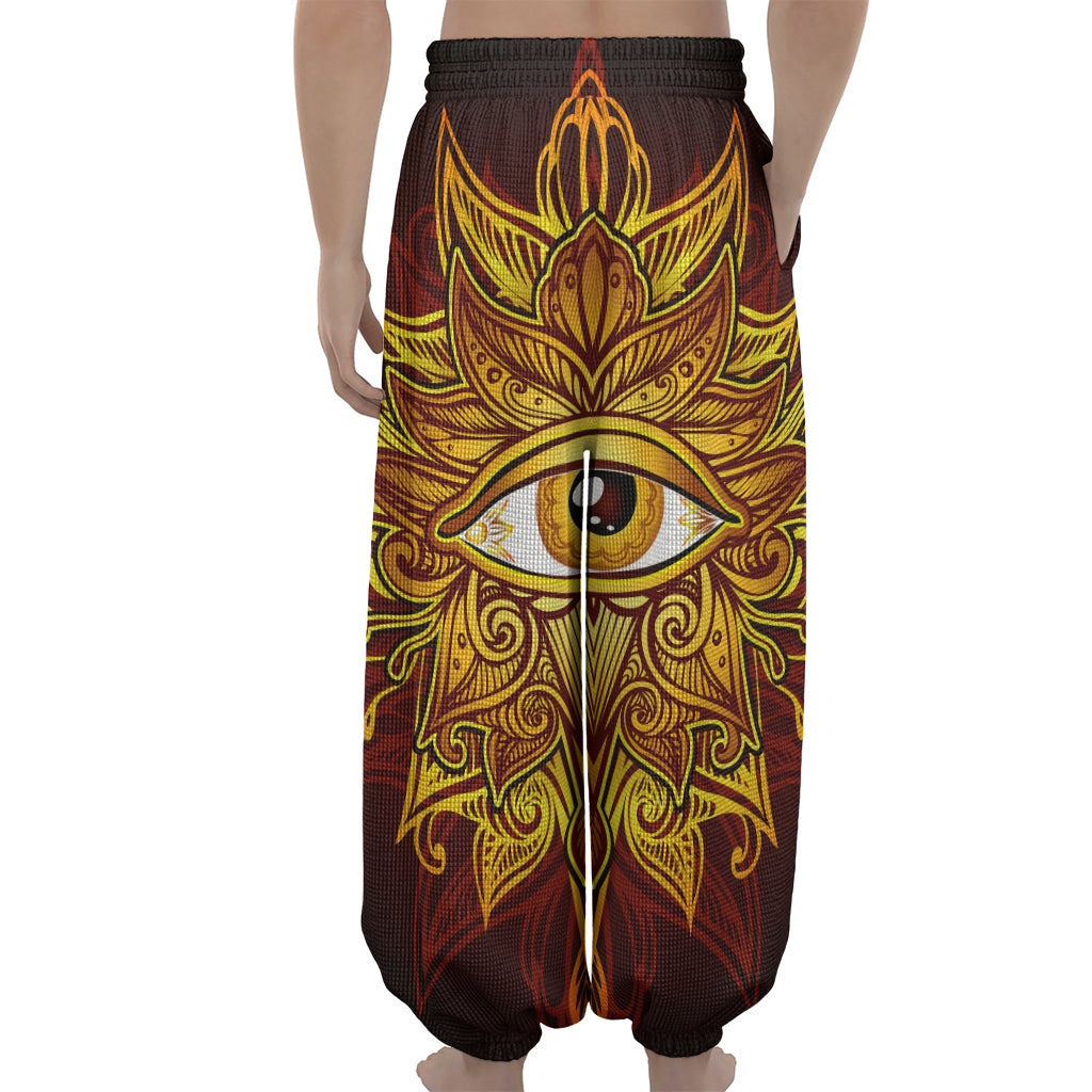 Gold All Seeing Eye Print Lantern Pants