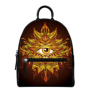 Gold All Seeing Eye Print Leather Backpack