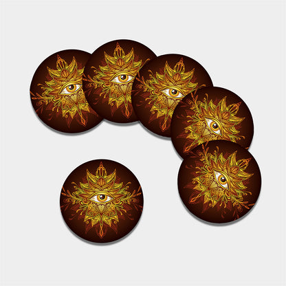 Gold All Seeing Eye Print Leather Coaster Set