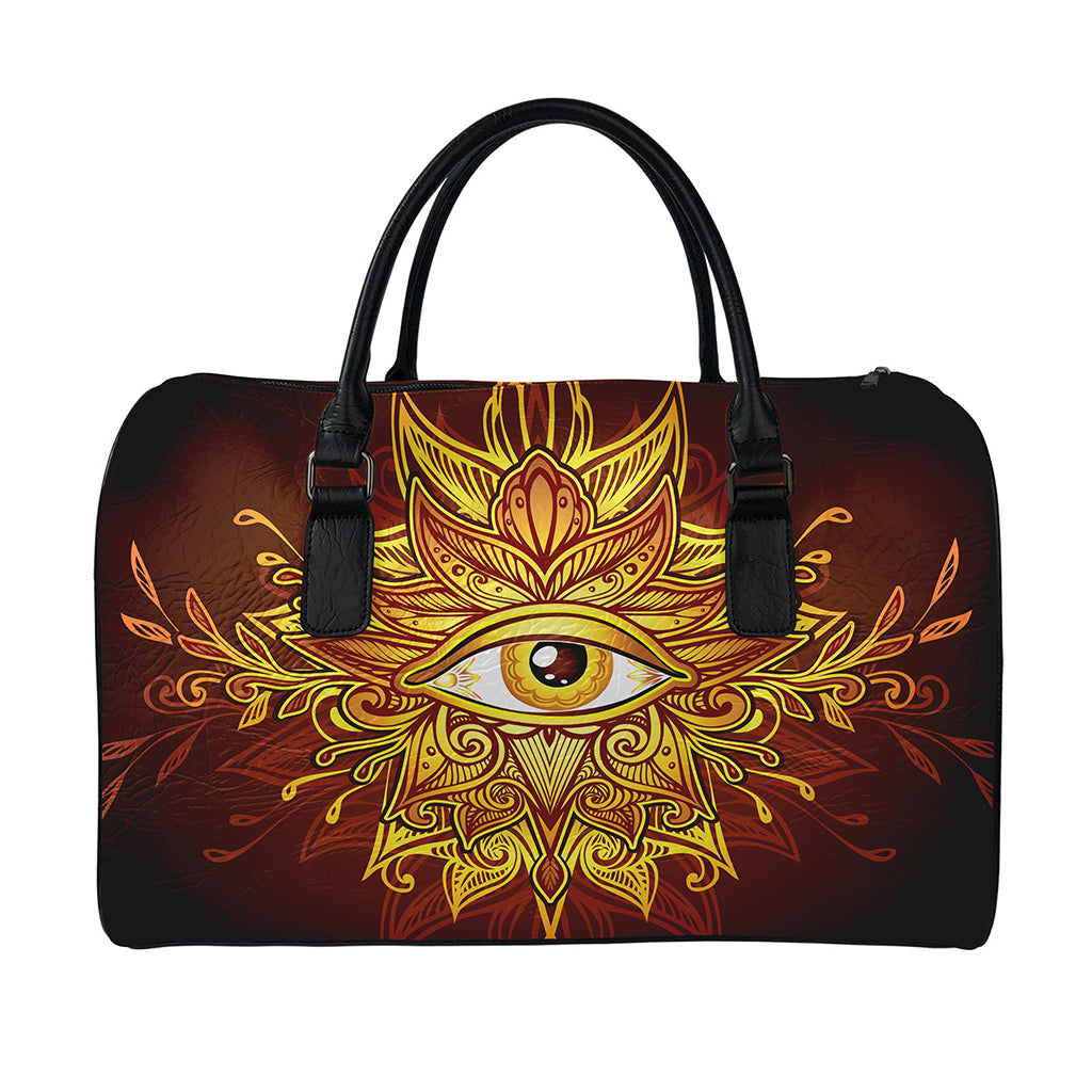 Gold All Seeing Eye Print Leather Duffle Bag