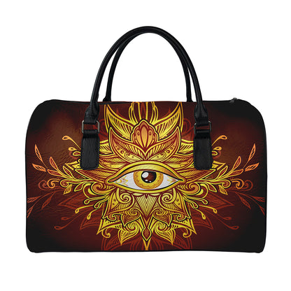 Gold All Seeing Eye Print Leather Duffle Bag