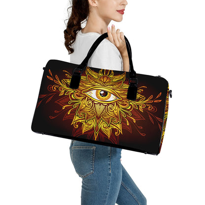 Gold All Seeing Eye Print Leather Duffle Bag
