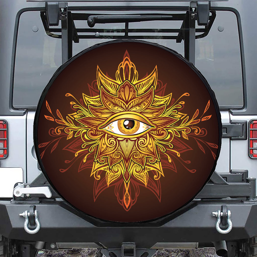 Gold All Seeing Eye Print Leather Spare Tire Cover