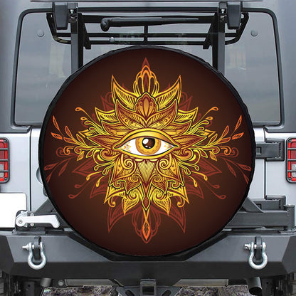 Gold All Seeing Eye Print Leather Spare Tire Cover
