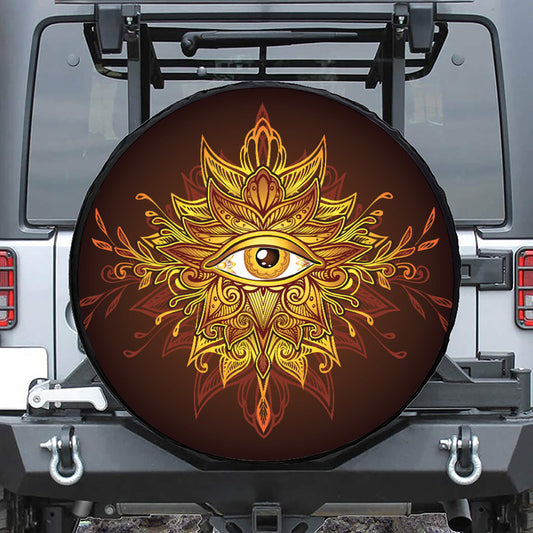 Gold All Seeing Eye Print Leather Spare Tire Cover