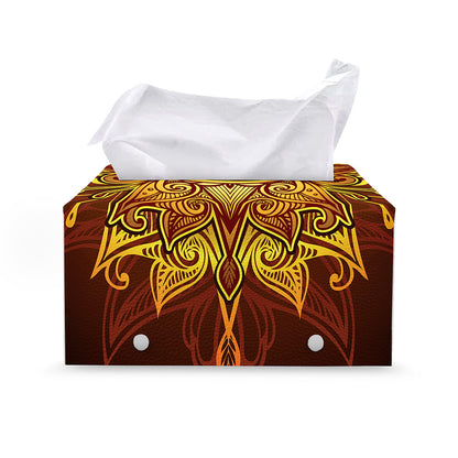 Gold All Seeing Eye Print Leather Tissue Box Cover