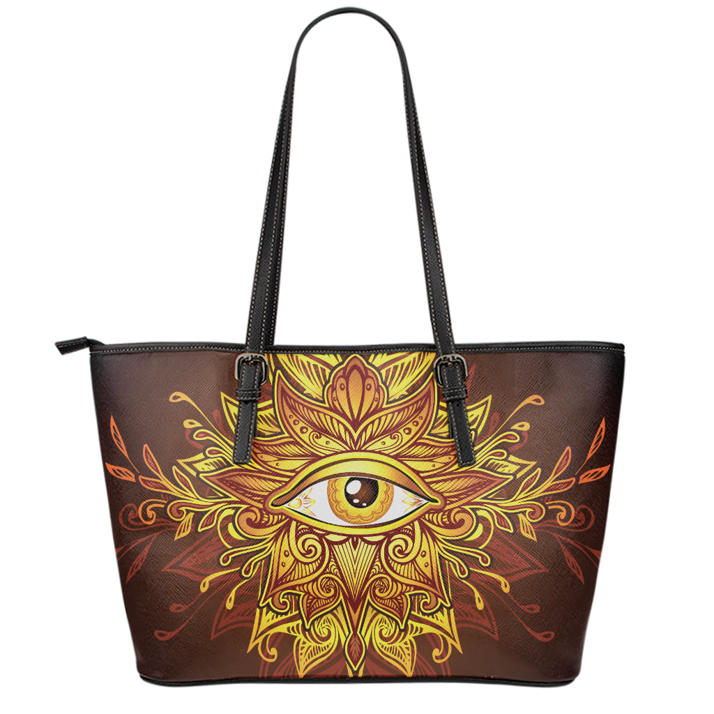 Gold All Seeing Eye Print Leather Tote Bag