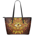 Gold All Seeing Eye Print Leather Tote Bag With Zipper