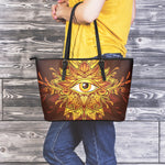 Gold All Seeing Eye Print Leather Tote Bag