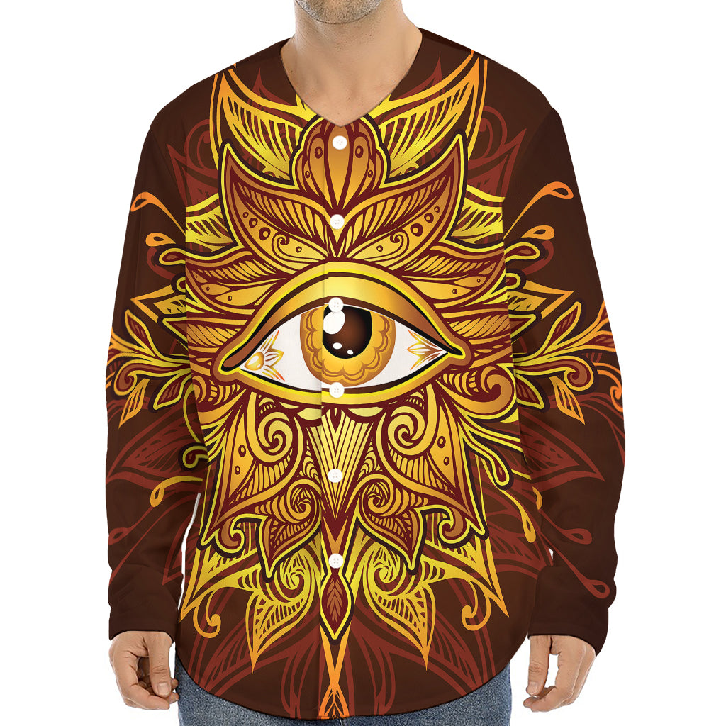 Gold All Seeing Eye Print Long Sleeve Baseball Jersey