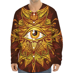 Gold All Seeing Eye Print Long Sleeve Baseball Jersey