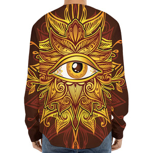 Gold All Seeing Eye Print Long Sleeve Baseball Jersey