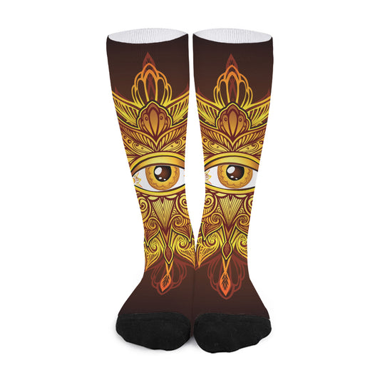 Gold All Seeing Eye Print Long Socks