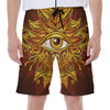 Gold All Seeing Eye Print Men's Beach Shorts