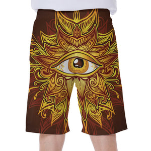 Gold All Seeing Eye Print Men's Beach Shorts