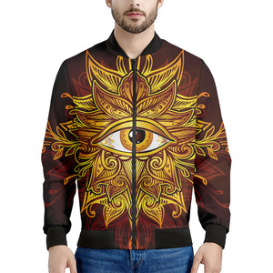 Gold All Seeing Eye Print Men's Bomber Jacket