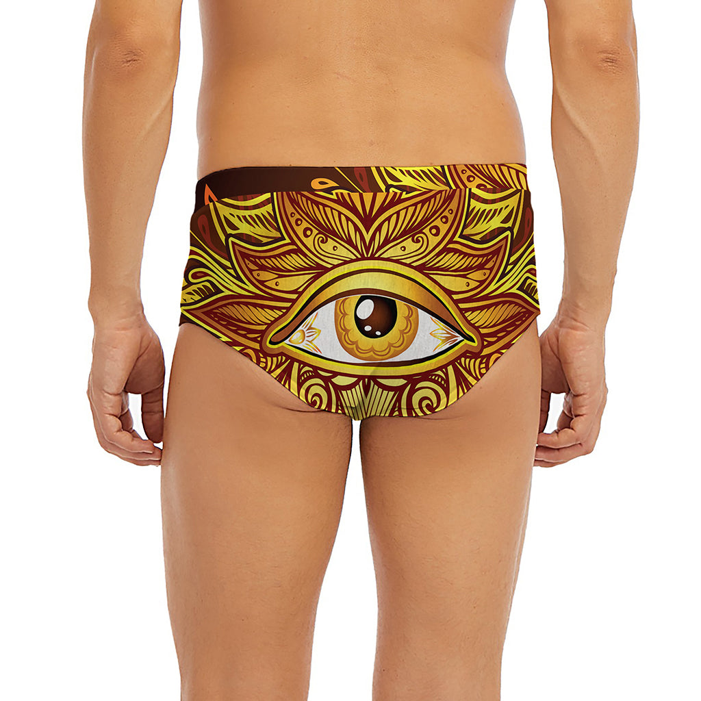 Gold All Seeing Eye Print Men's Briefs