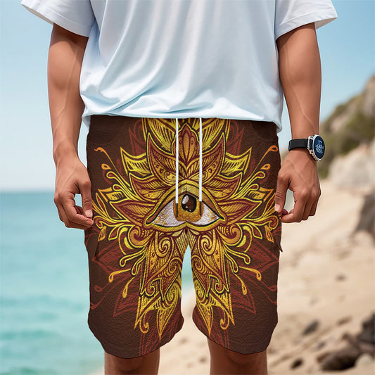 Gold All Seeing Eye Print Men's Cargo Shorts
