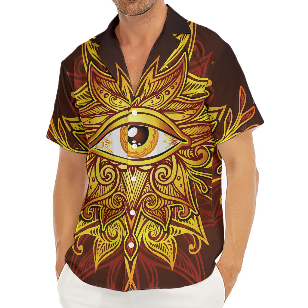 Gold All Seeing Eye Print Men's Deep V-Neck Shirt