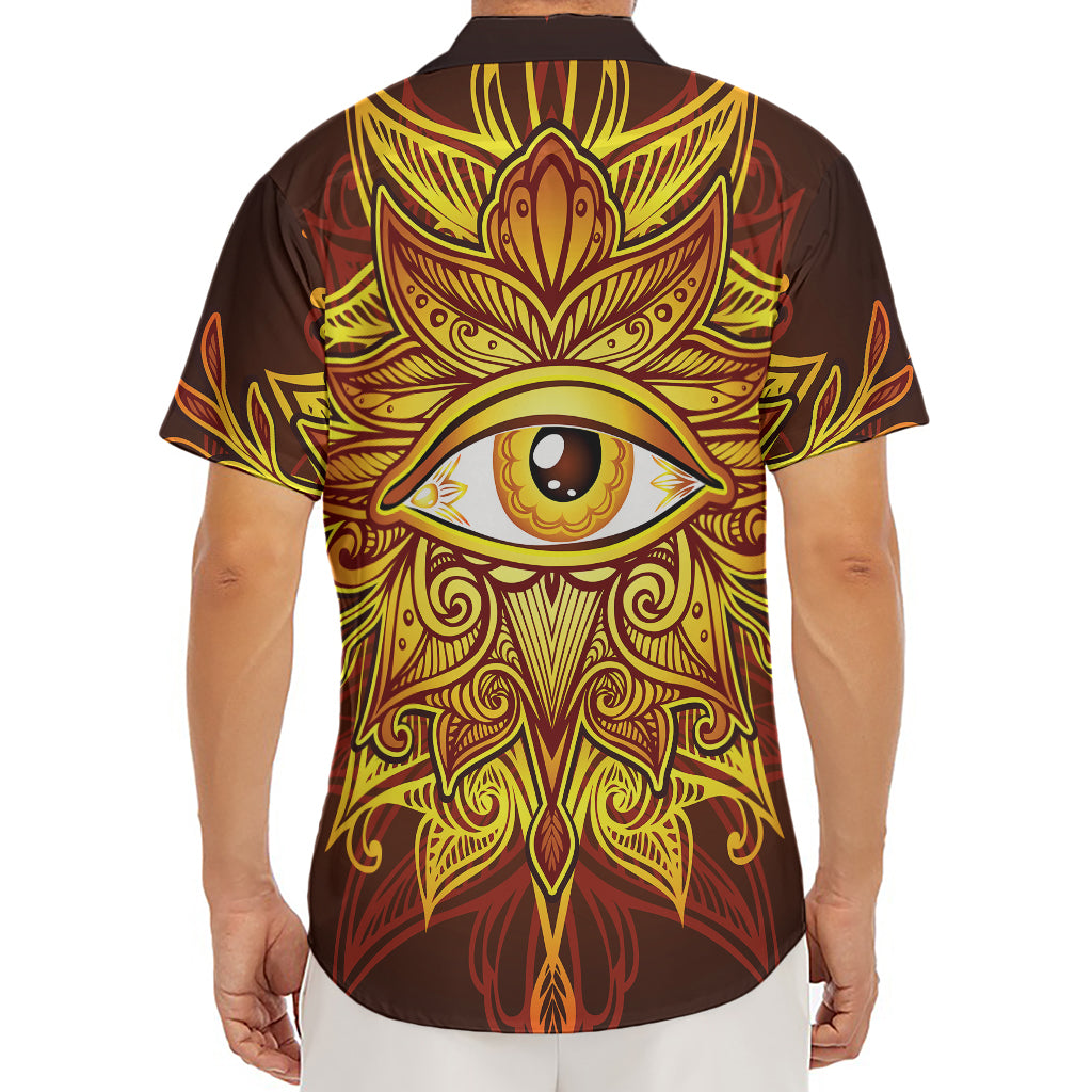 Gold All Seeing Eye Print Men's Deep V-Neck Shirt